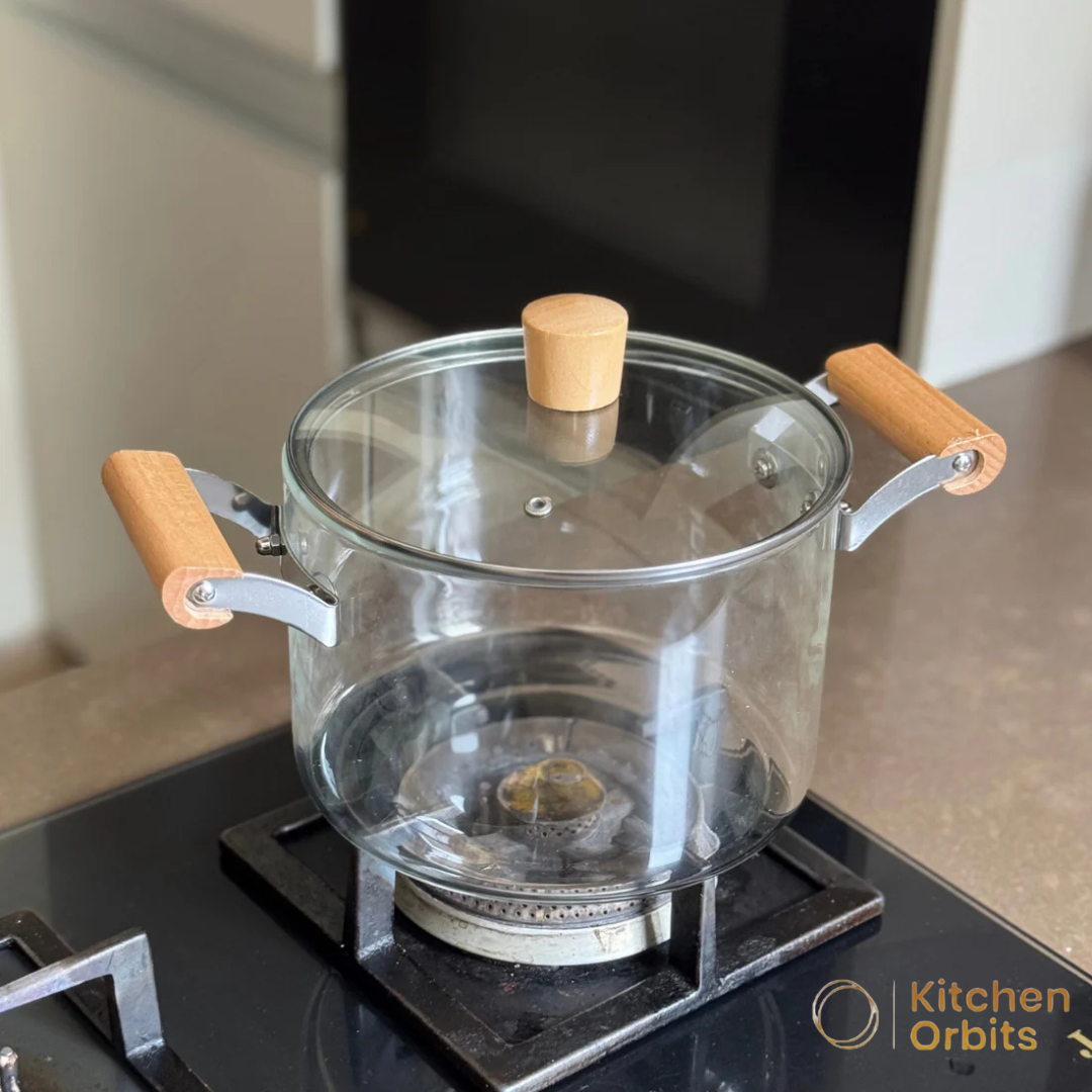 Glass Pot with Wooden Handles