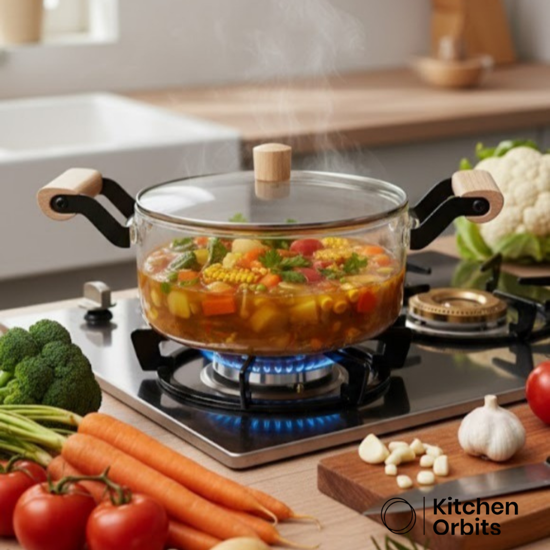 Glass Pot with Wooden Handles