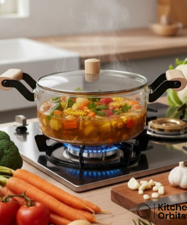 Glass Pot with Wooden Handles